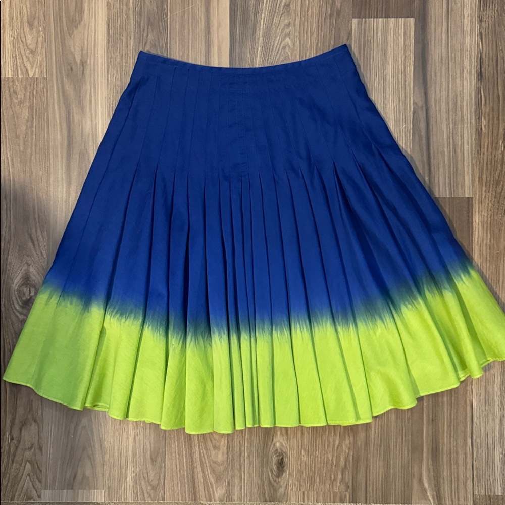 Moschino Cotton Silk Soft Blue Chartreuse Zip Cheap and Chic Midi Skirt 8